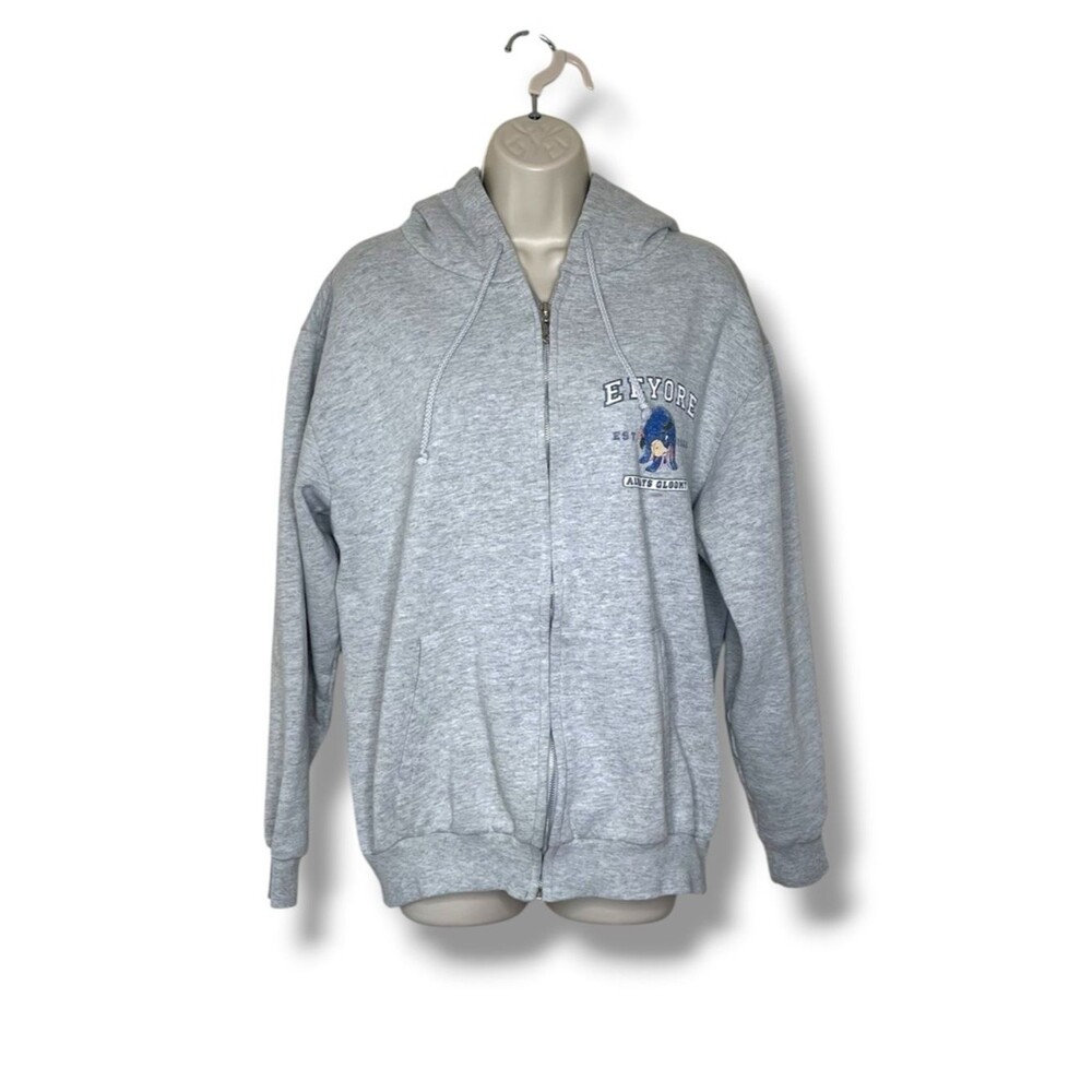 Vintage Disney Winnie The Pooh Eeyore Zip Up Hoodie Gray Sweatshirt Large USA